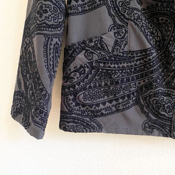 Chico's Black Paisley Neema Flocked Snap Button Long Sleeve Jacket Womans Sz 1 S - Picture 5 of 10